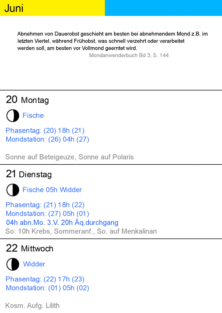 Taschenkalender Mond 2022 Beispielseite